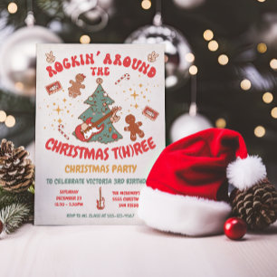 Rockin' Christmas Tree Hippie Birthday 3 party Invitation