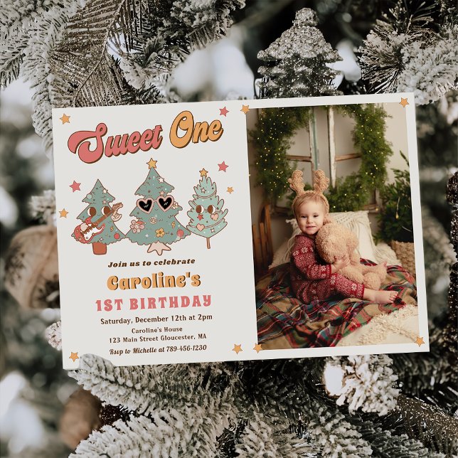 Rockin' Christmas Tree Hippie Birthday Photo Invitation (Creator Uploaded)