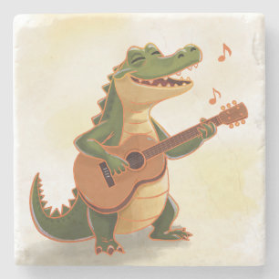 Rockin’ Crocodile with Guitar – Fun Cartoon Animal Stone Coaster