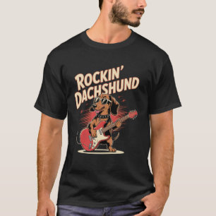 Rockin Dachshund Weenie Playing Guitar Music Lover T-Shirt