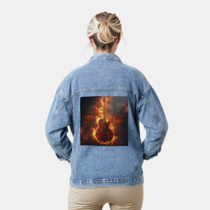 Rockin' Electric Guitar on Fire Denim Jacket