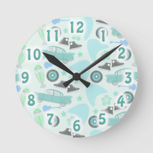 Rockin Fifties Pattern Nostalgia Fun Design Round Clock