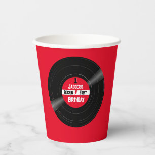 Rockin First Birthday Vinyl Record Red Label Paper Cups