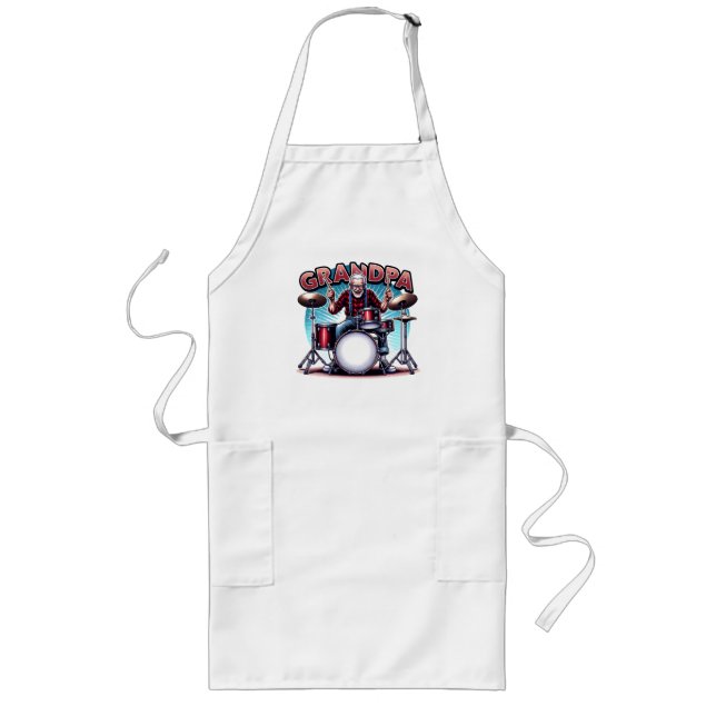Rockin' Grandpa Playing Drums Long Apron (Front)