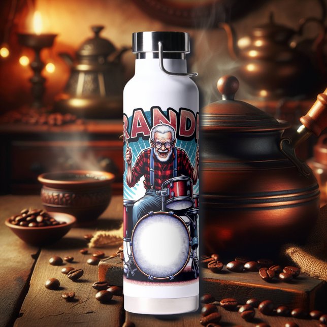 Rockin' Grandpa Playing Drums Water Bottle (Creator Uploaded)