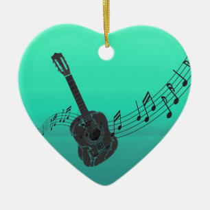 Rockin Guitar with a Musical Score on Turquoise Ceramic Tree Decoration