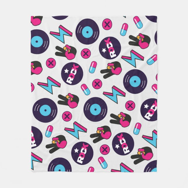 Rockin' Hippie: Vinyl Vintage Pattern Fleece Blanket (Front)