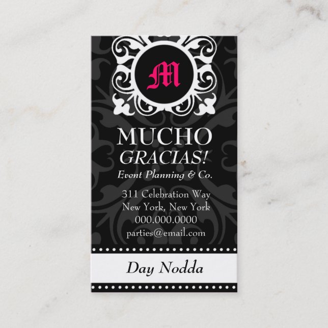 ROCKIN' MUCHO MONOGRAM BLACK BUSINESS CARD (Front)