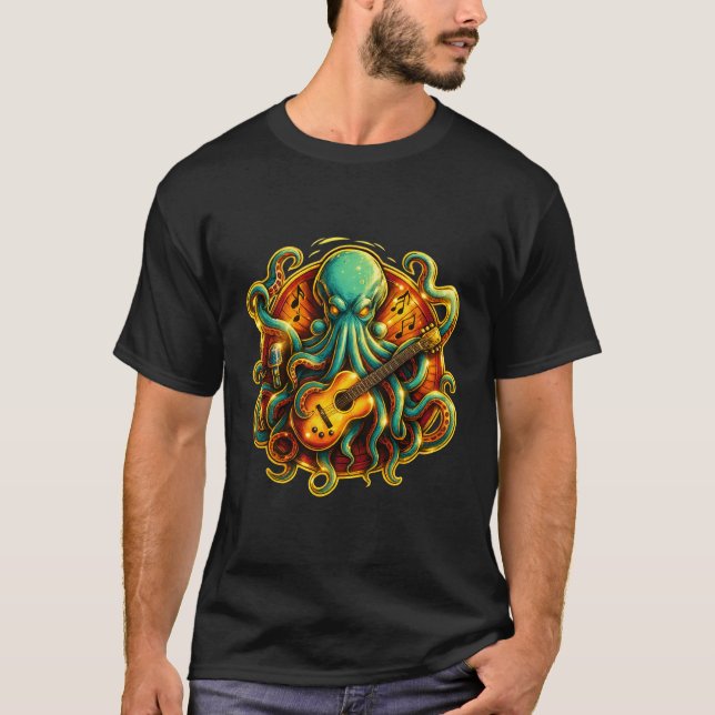 Rockin' Octopus Guitar T-Shirt – Psychedelic Sea M (Front)