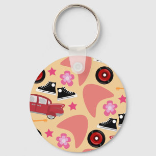 Rockin Pink Fifties Pattern Key Ring
