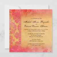 Rockin Pink Grunge Damask Lace Wedding