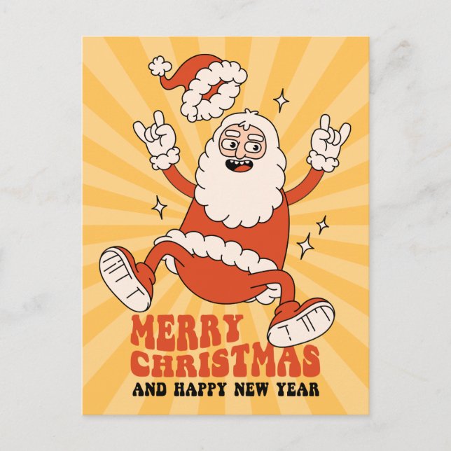 Rockin' Santa Claus - A Merry and Loud Christmas Holiday Postcard (Front)