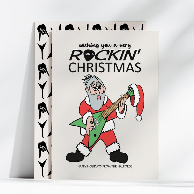 Rockin Santa Guitar Heavy Metal Christmas Holiday Card (Creator Uploaded)