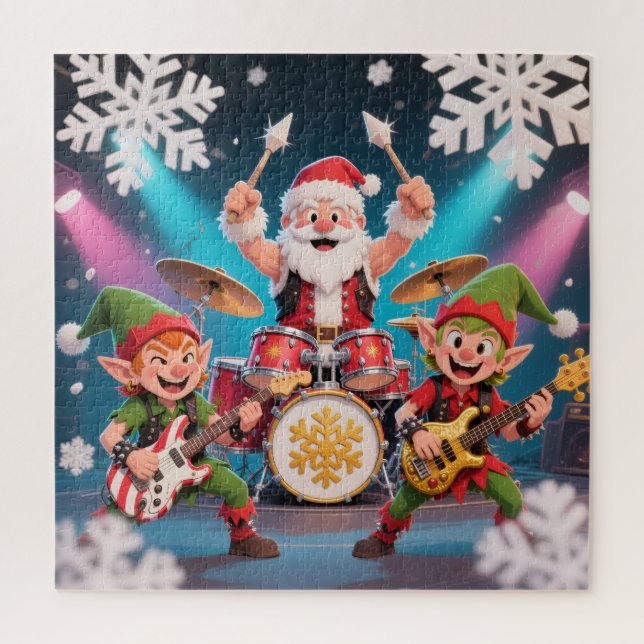 Rockin' Santa & The Elf Band: Christmas Drummer Jigsaw Puzzle (Vertical)