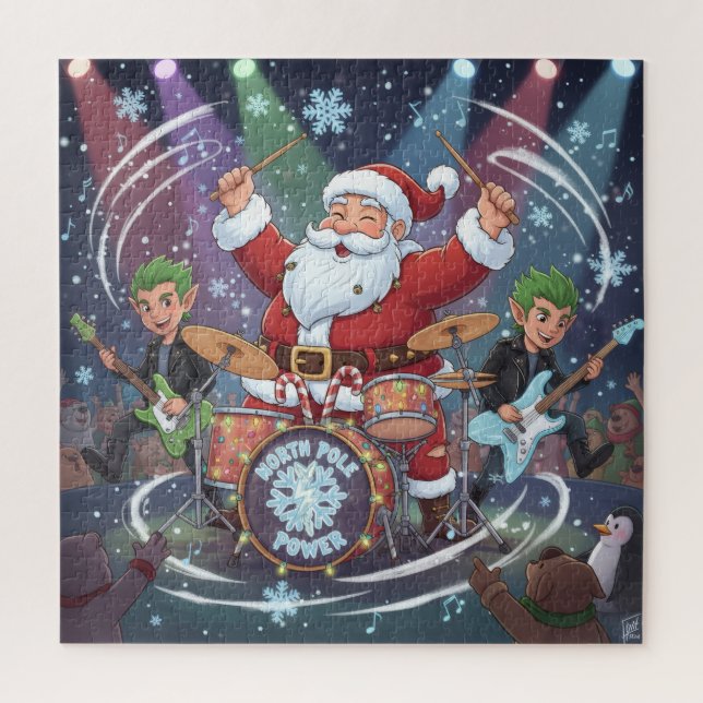 Rockin' Santa & The Elf Band: Christmas Drummer Jigsaw Puzzle (Vertical)