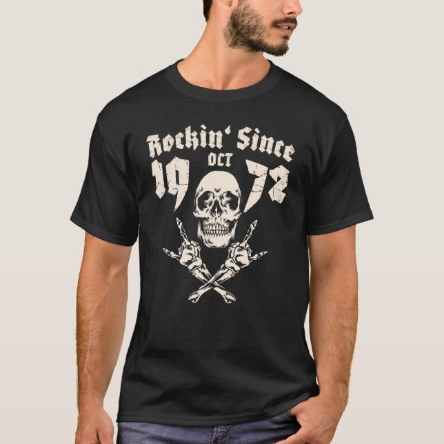 Rockin' Since October 1972 Skull Rock Hands 50th B T-Shirt (Front)