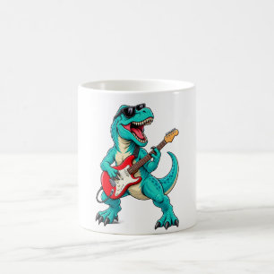 Rockin’ T-Rex Dinosaur with Sunglasses and Red Ele Coffee Mug