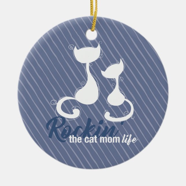 Rockin the Cat Mum Life Ceramic Tree Decoration (Front)
