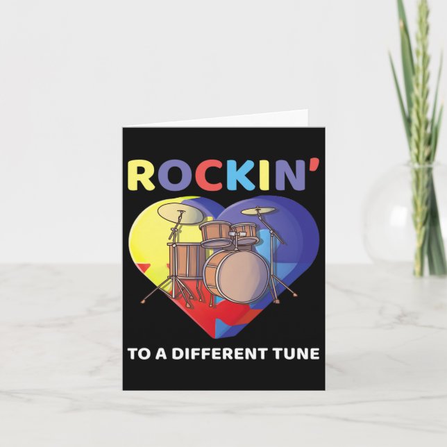 Rockin' To A Different Tune Autism Awareness Drumm Card (Front)