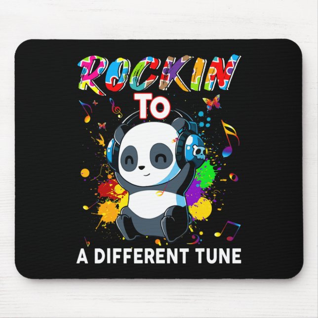 Rockin' To A Different Tune Panda Autism Awareness Mouse Pad (Front)