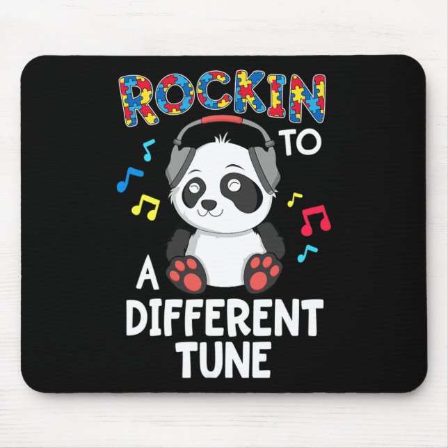 Rockin' To A Different Tune Panda Autism Awareness Mouse Pad (Front)