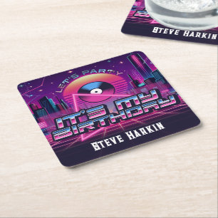 Rockin Vaporwave Party Square Paper Coaster