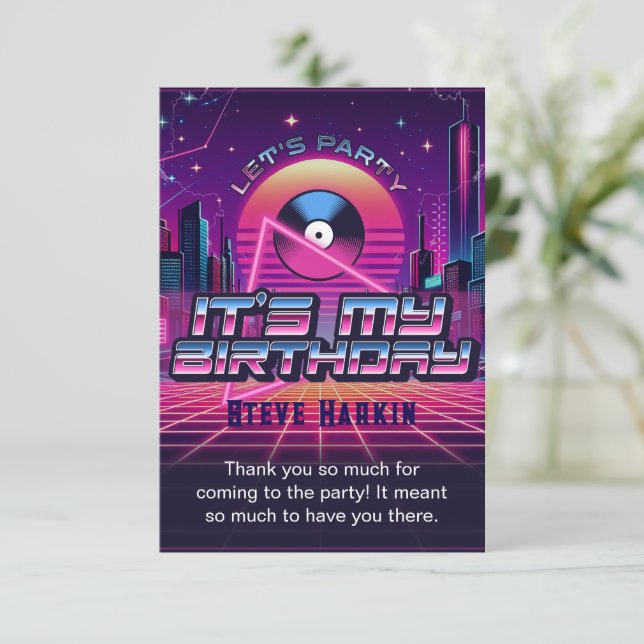 Rockin Vaporwave Party Thank You Card (Standing Front)