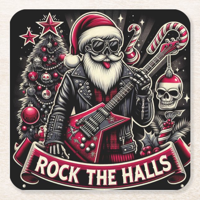 Rocking around the ugly sweater,  square paper coaster (Front)