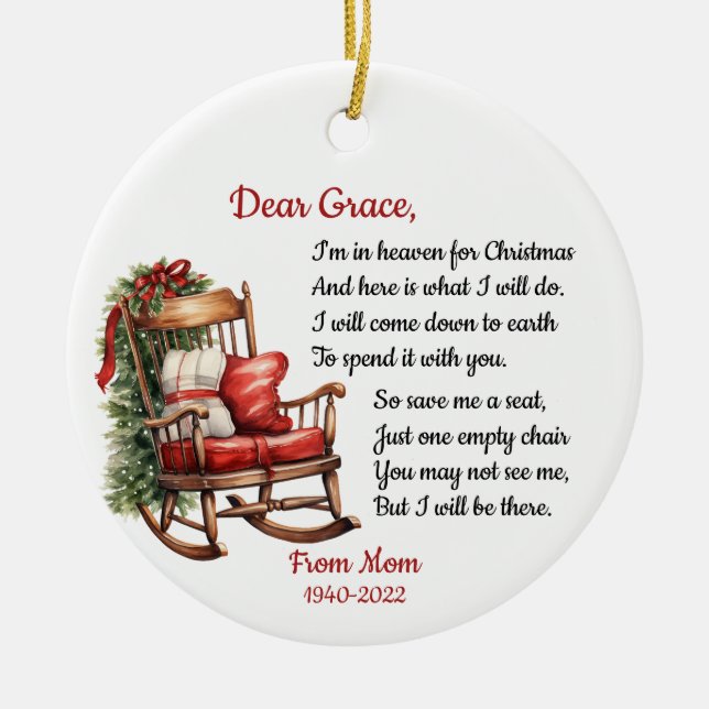 Rocking Chair Christmas In Heaven Photo Memorial Ceramic Tree Decoration (Front)