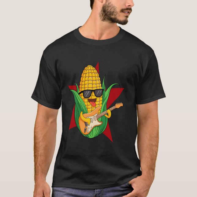 Rocking Corn Playing Guitar Star Fun T-Shirt (Front)