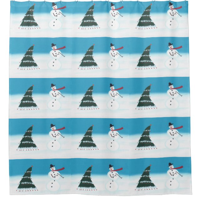 Rocking Dancing Snowman Christmas Shower Curtains (Front)