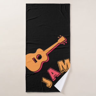 Rocking Guitar, Music Jam Style, Orange & Red Art Bath Towel