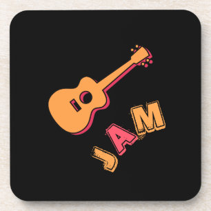 Rocking Guitar, Music Jam Style, Orange & Red Art Coaster
