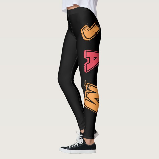 Rocking Guitar, Music Jam Style, Orange & Red Art Leggings (Left)