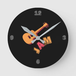 Rocking Guitar, Music Jam Style, Orange & Red Art Round Clock