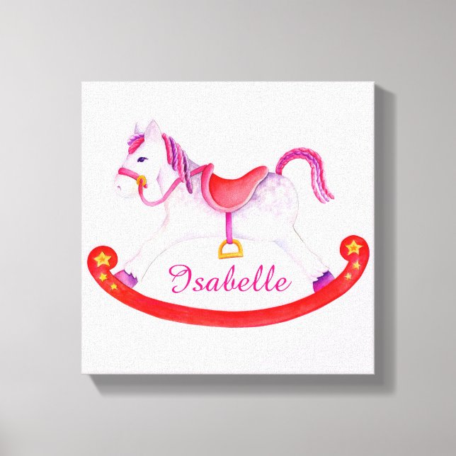 Rocking horse add your name nursery art canvas print (Front)
