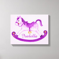 Rocking horse add your name purple nursery art