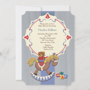 Rocking Horse and Teddy Bear Baby Shower Invites