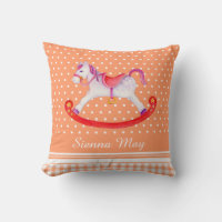 Rocking horse art orange peach name kids pillow