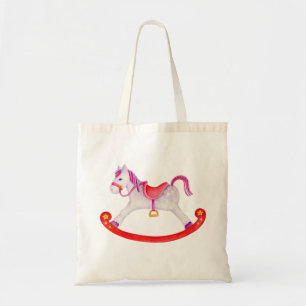 Rocking horse art pink red grey bag