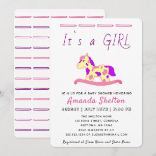 Rocking Horse Baby Girl Shower Invitation