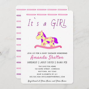 Rocking Horse Baby Girl Shower Invitation