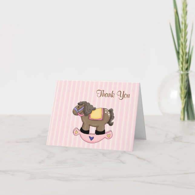 Rocking Horse Baby Girl Thank You Card (Front)