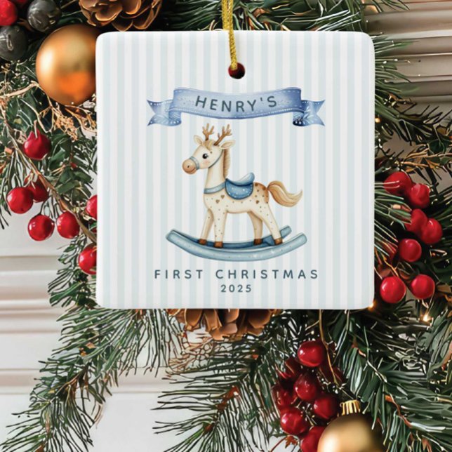 Rocking Horse Baby’s First Christmas Ceramic Ornament (Creator Uploaded)