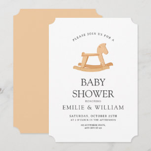 Rocking Horse Baby Shower Gender Neutral Minimal Invitation
