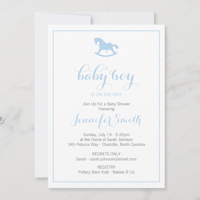 Rocking Horse Baby Shower Invitation Blue (Front)