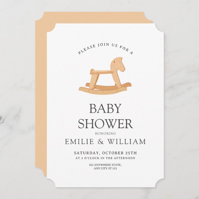 Rocking Horse Baby Shower Invitation, Minimalist  Invitation (Front/Back)