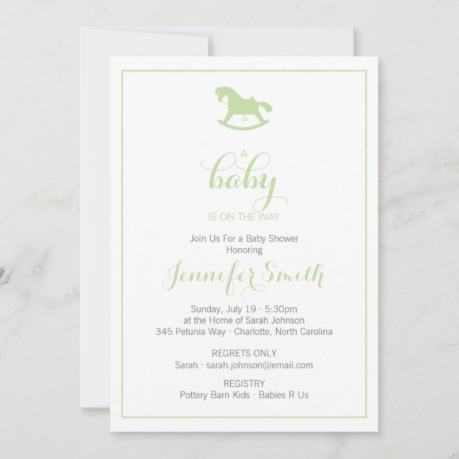 Rocking Horse Baby Shower Invitation Mint (Front)