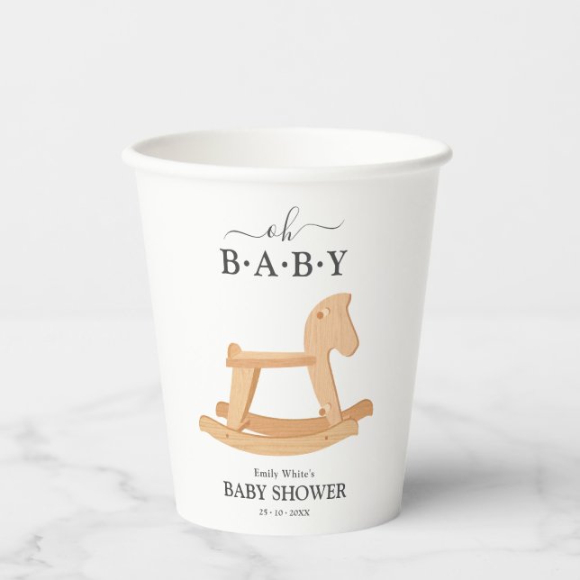 Rocking Horse Baby Shower Minimalist Baby Shower Paper Cups (Front)