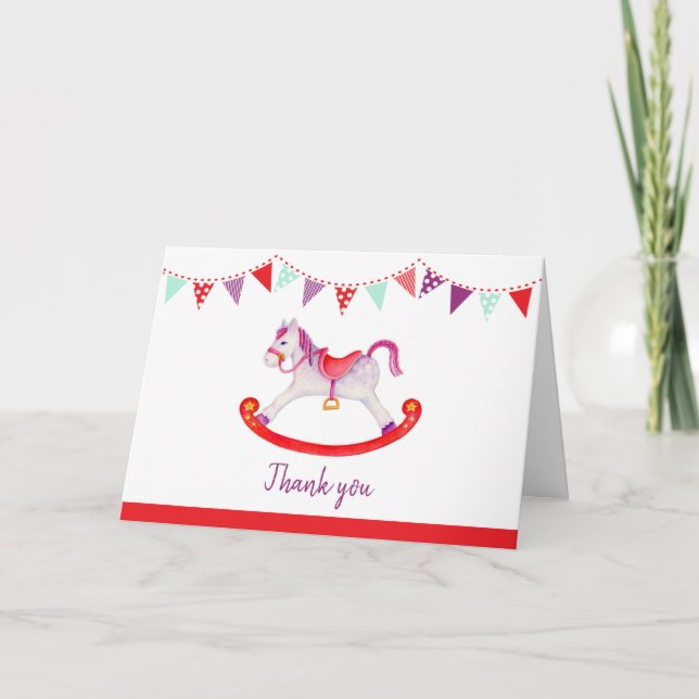 Rocking horse baby shower red purple thank you (Front)